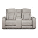  Manufacturer Color_Grey  -- Boyington Power Reclining Leather Match Loveseat with Console IMAGE 3