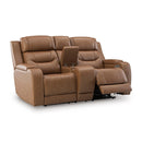  Manufacturer Color_Caramel  -- Knightington Power Reclining Leather Match Loveseat with Console IMAGE 2